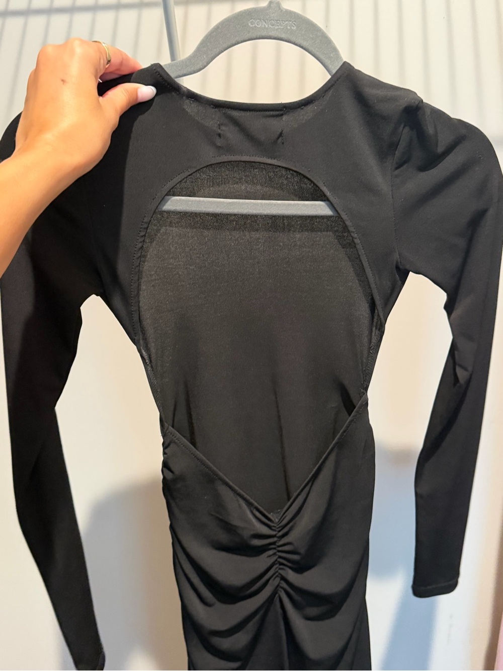 Long Sleeve Open-Back Black Women’s Top